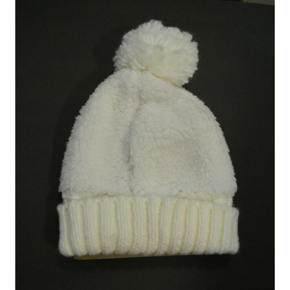 Marcus Adler Chunky Knit Pom Pom Hat Beanie Faux Sherpa Cream NWOT